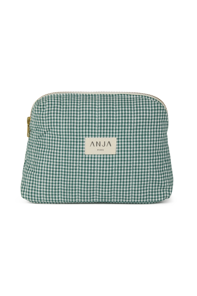 anja accessories green gingham toiletry bag front