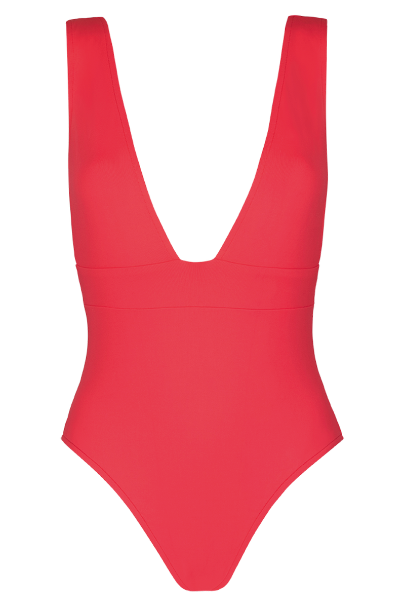 anja swimwear one-piece swimsuit le plongeant coral front