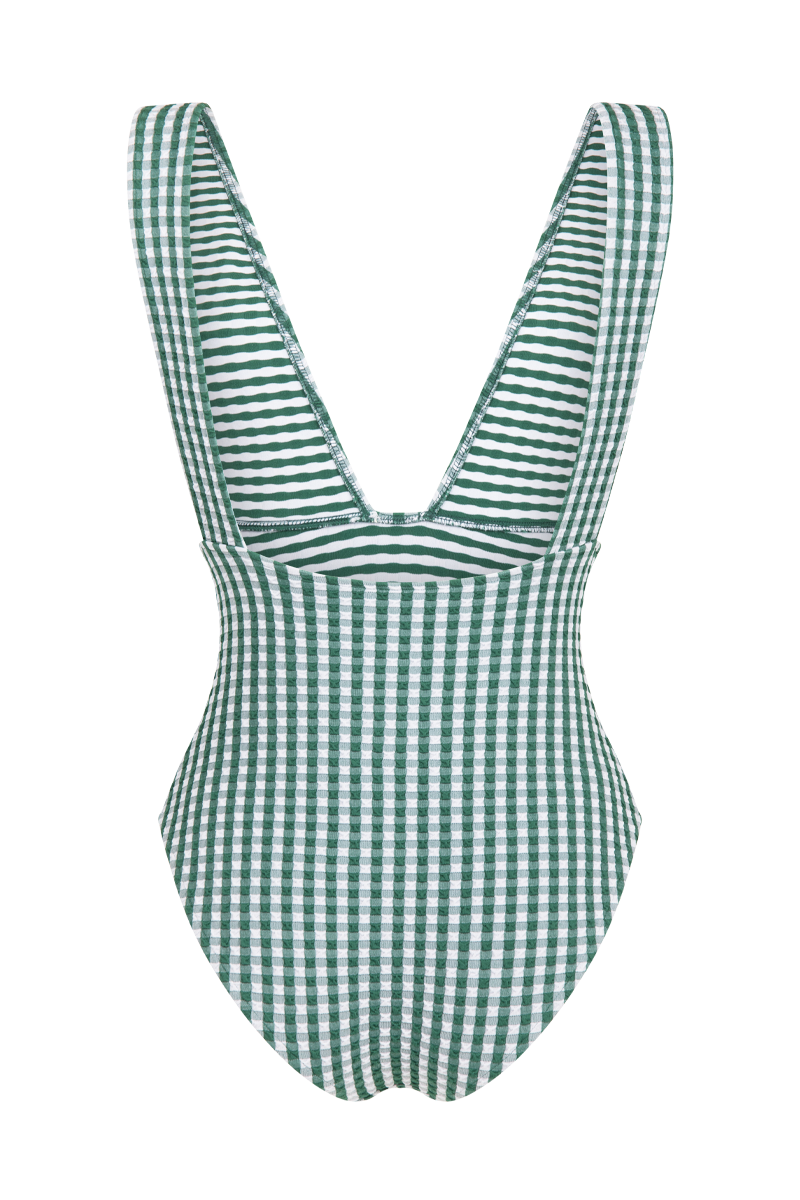 anja swimwear one-piece bathing suit le plongeant gingham green behind