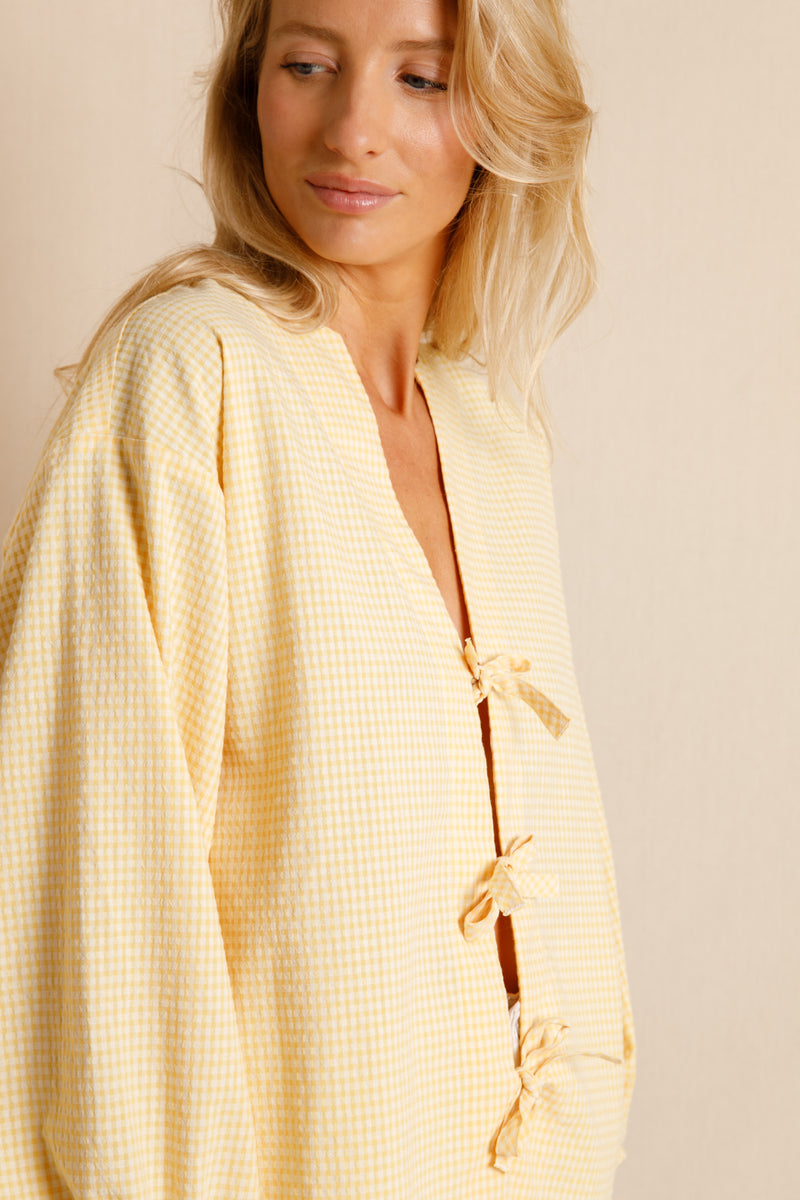 anja ready to wear sumptuous yellow gingham blouse close-up