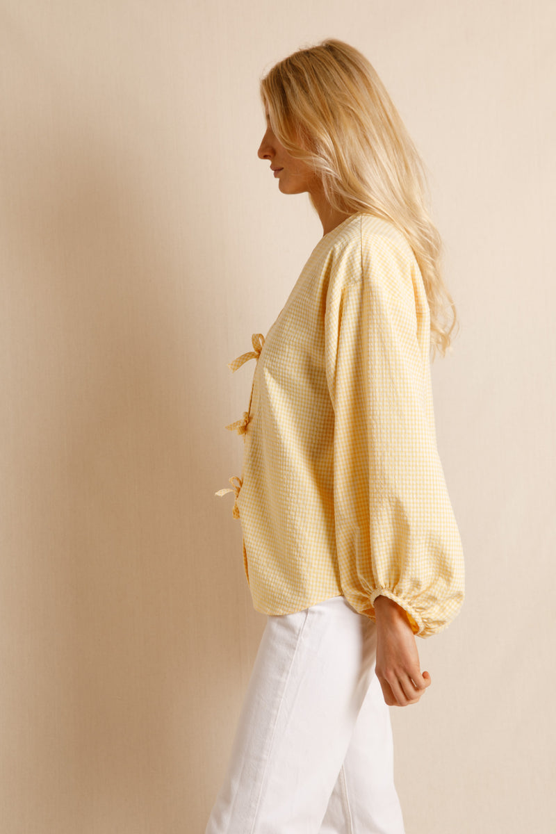 anja ready to wear sumptuous yellow gingham blouse side view