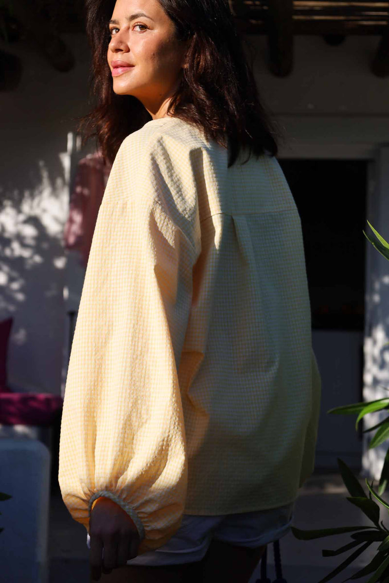 anja prêt à porter the sumptuous yellow gingham blouse photo shoot