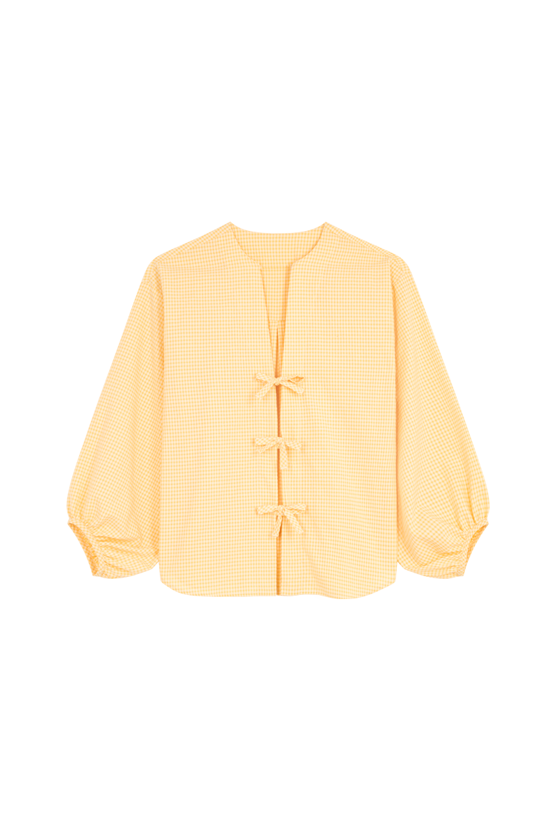 anja ready to wear sumptuous yellow gingham blouse front