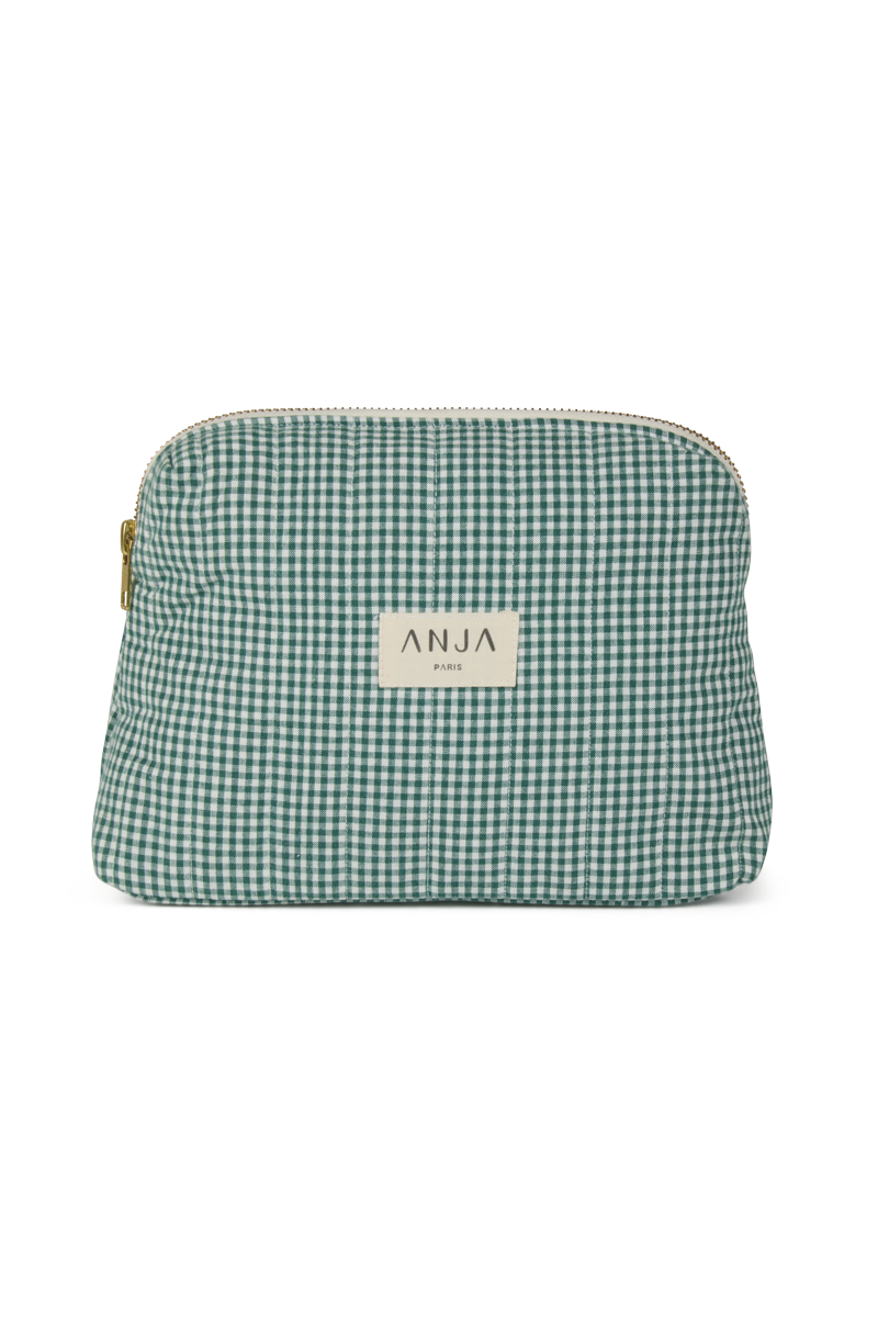 anja accessoires la trousse de toilettes vichy vert devant